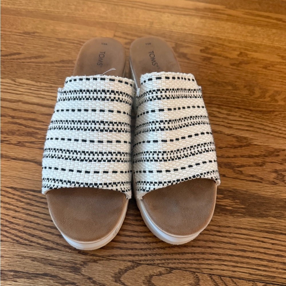 Toms Black & White Woven Slide Mules